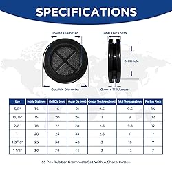 55Pcs Rubber Grommets kit, Firewall Hole Plugs in 6