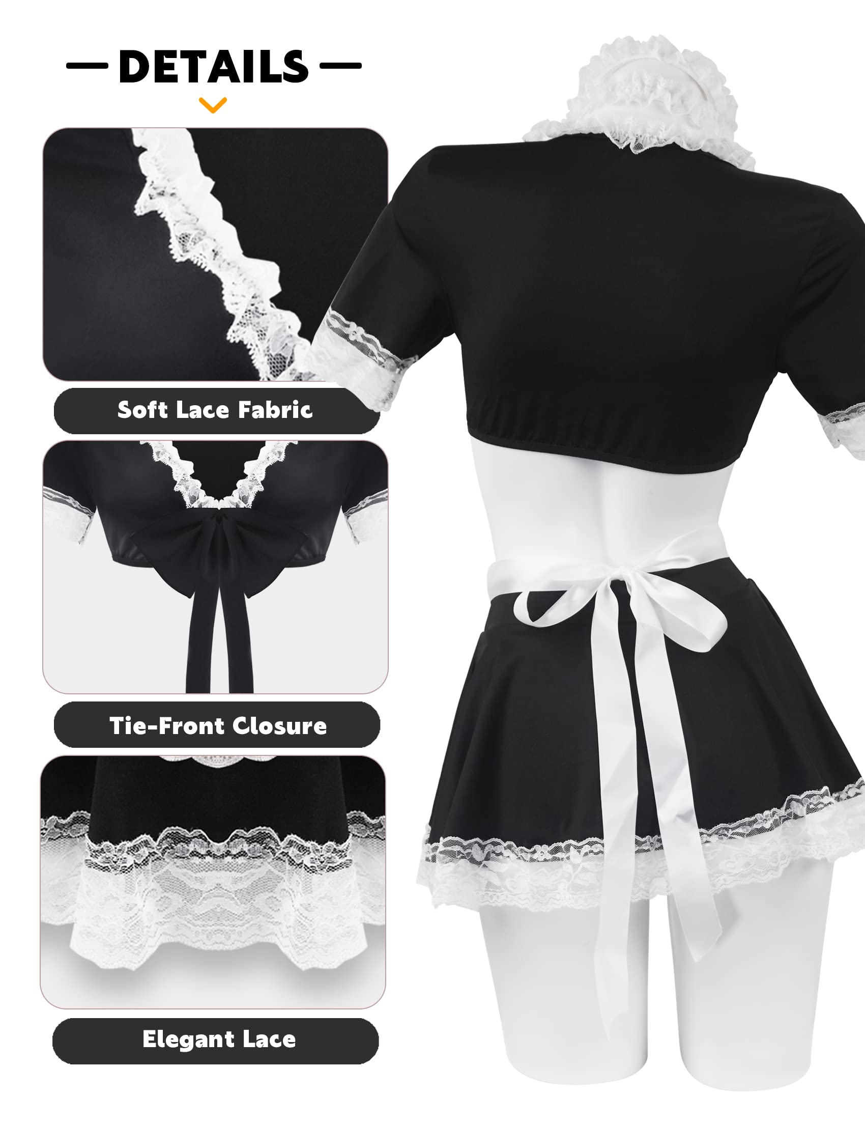 paloli Maid Outfit For Women,Maid Costume With Lace Apron,Fancy Halloween Dress Cosplay Lingerie Set