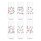 TOSSWARE POP 9oz Flute Confetti Galore Series, SET OF 6, Premium Quality, Recyclable, Unbreakable & Crystal Clear Plastic Printed Glasses