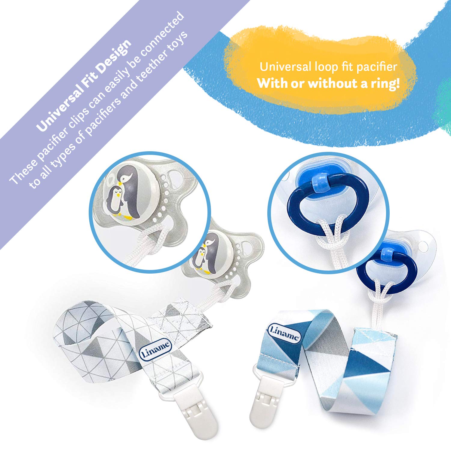Liname 4 Pack Pacifier Clip for Boys & Girls w/Teething Toy - Baby Gift - for Soothers (Blue, Plastic Clips) : Baby