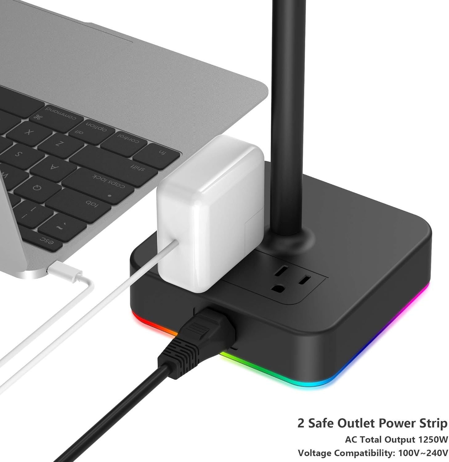 KAFRI RGB Headphone Stand with USB Charger Desk Gaming Headset Holder Hanger Rack with 3 USB Charging Port and 2 Outlet - Suitable for Gamer Desktop Table Game Earphone Accessories Boyfriend Gift: Electronics