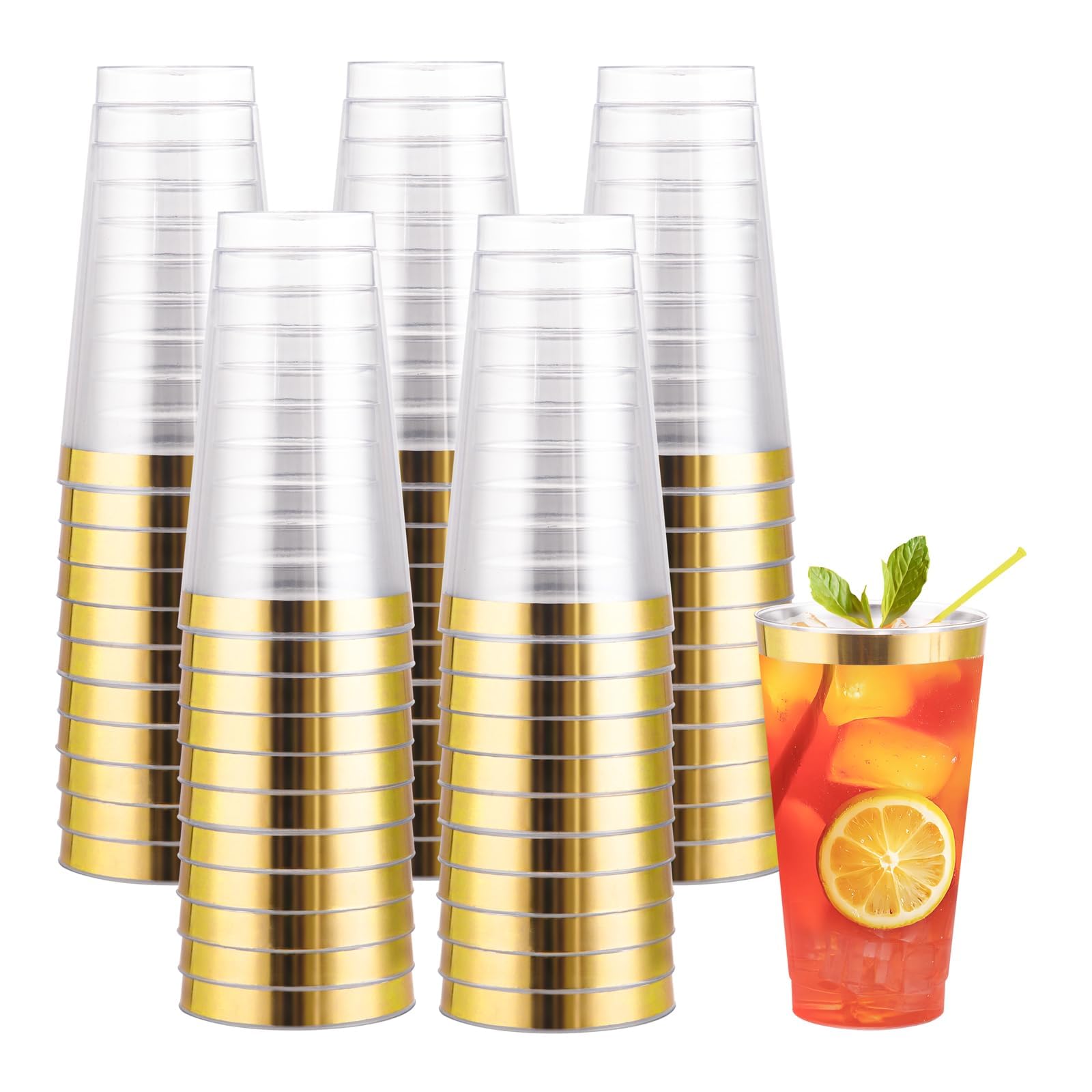 Photo 1 of I00000 16 oz Gold Plastic Cups, 50 Pack Clear Plastic Cups Tumblers Gold Rimmed Disposable Cup, Heavy-duty Disposable Cup Perfect for Halloween, Thanksgiving and Christmas Parties