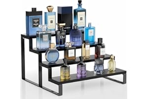 HOMEPEKITE Wood Cologne Organizer for Men,12 Inch 4 Tier Cologne Stand Waterproof Perfume Organizer for Dresser with Anti-Slip Washers,Wooden Display Risers Stand for Party,Makeup,Figures,Cupcake,Perfume,Dessert