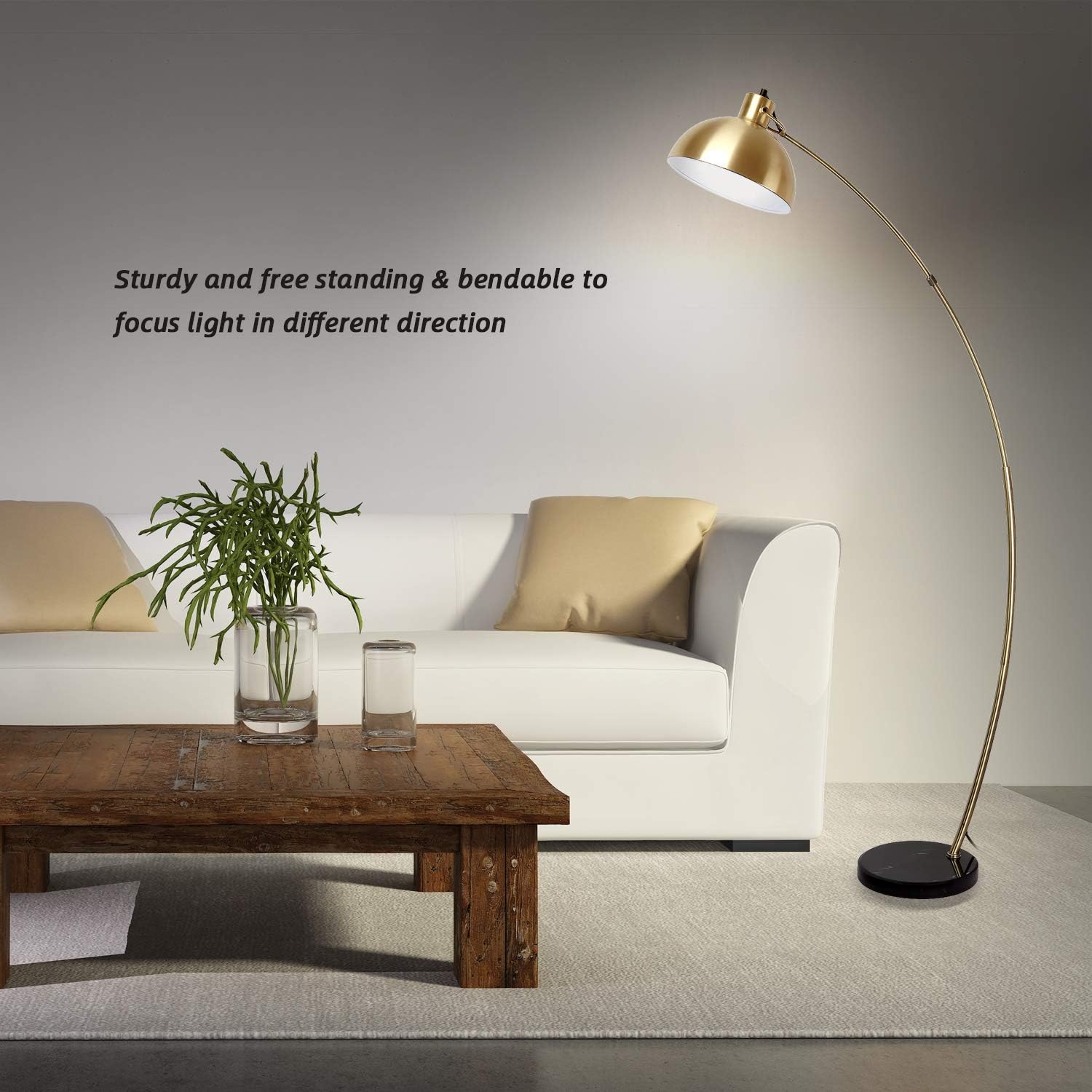 Osasy Modern Adjustable Floor Lamp in Antique Brass and Black Marble, Eye Protection Reading Lamp, E27 Socket, 165cm Tall - Image 3