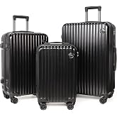 Aklsvion Hardside Spinner Luggage Set, 3-Piece (Black, 20/24/28 Inch)