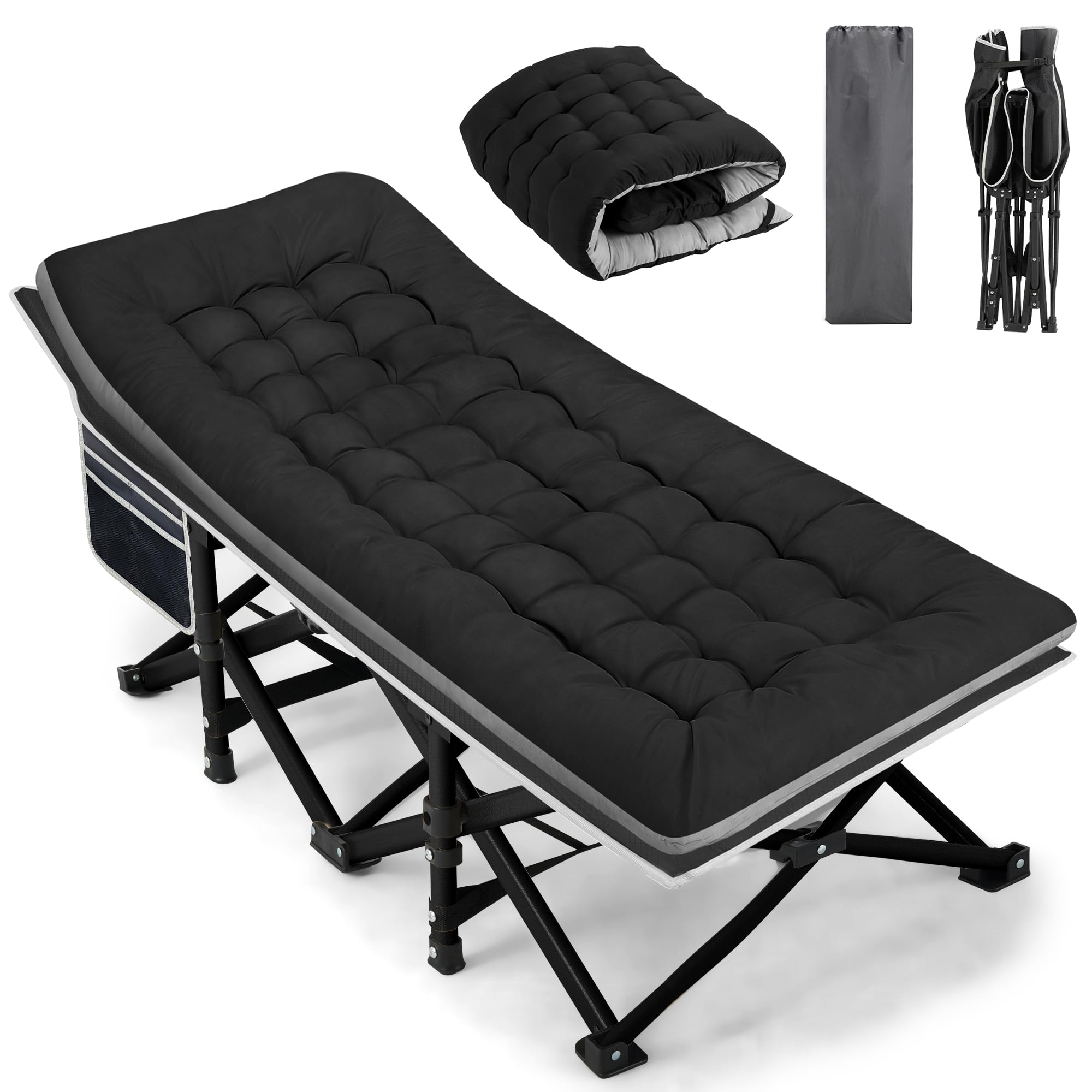 Photo 1 of ***Mattress Only****Fragess Portable Camping Cot, Sleeping Cots for Adults, 28" Extra Wide Heavy Duty Folding Cot Max Load 600LBS with Thick Mattress, Portable Camping Bed for Outdoor Camp/Office, Home Nap (Black)
