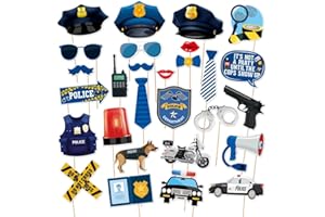 Shalve Police Theme Party Decorations 24 Pcs Photo Booth Props Set with Police Car Dog Hat for Police Birthday Party Decorati