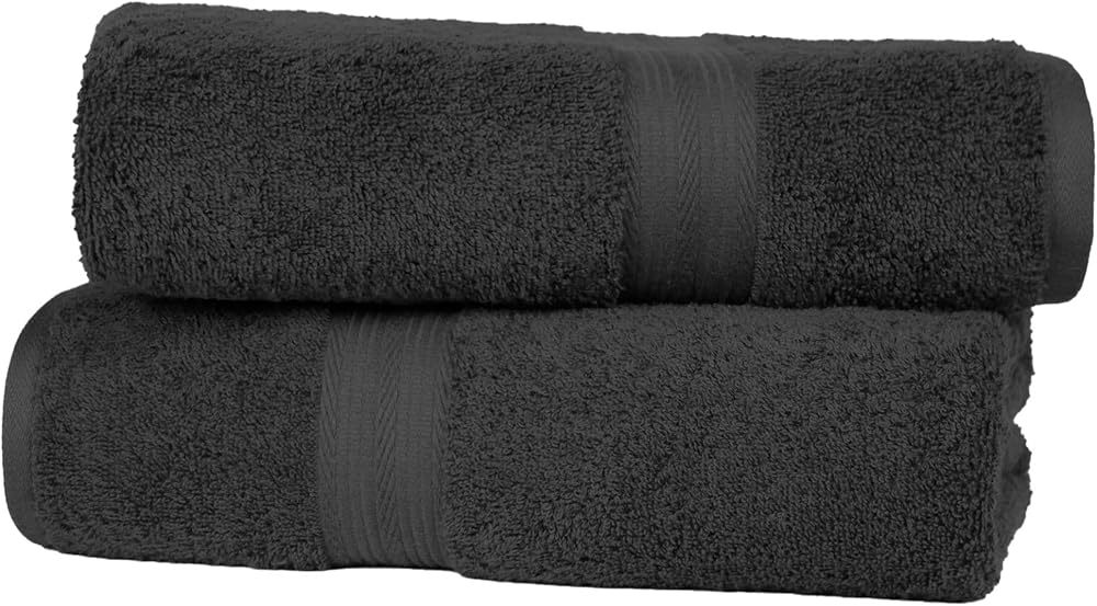 Amazon Basics Bath Towels 100% Cotton Fade Resistant Black Pack of 2 70 x 140 cm