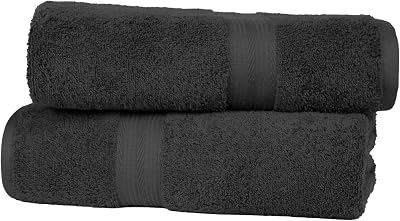 Amazon Basics Bath Towels 100% Cotton Fade Resistant Black Pack of 2 70 x 140 cm