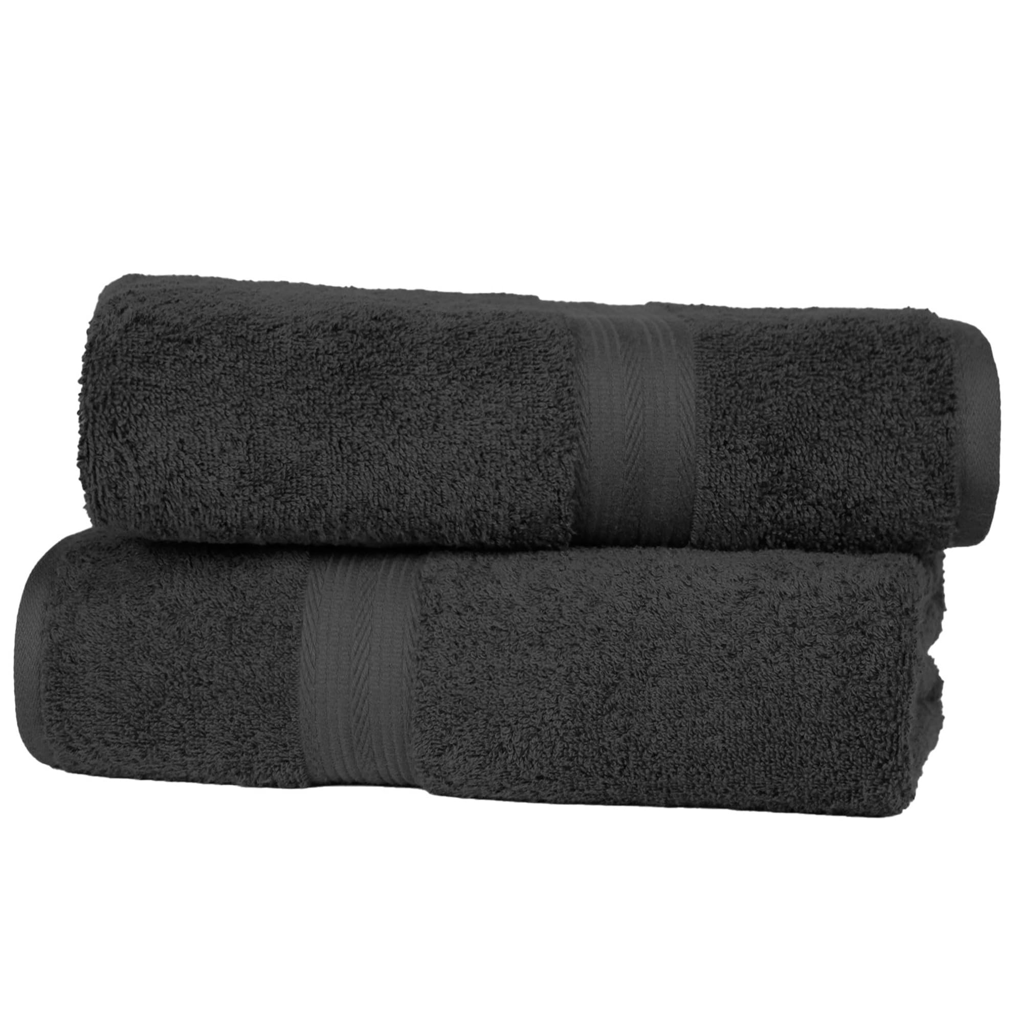 Amazon Basics Bath Towels, Fade Resistant 100% Cotton Towel Set, Soft and Absorbent, 70 x 140 cm, Black, 2-Pack