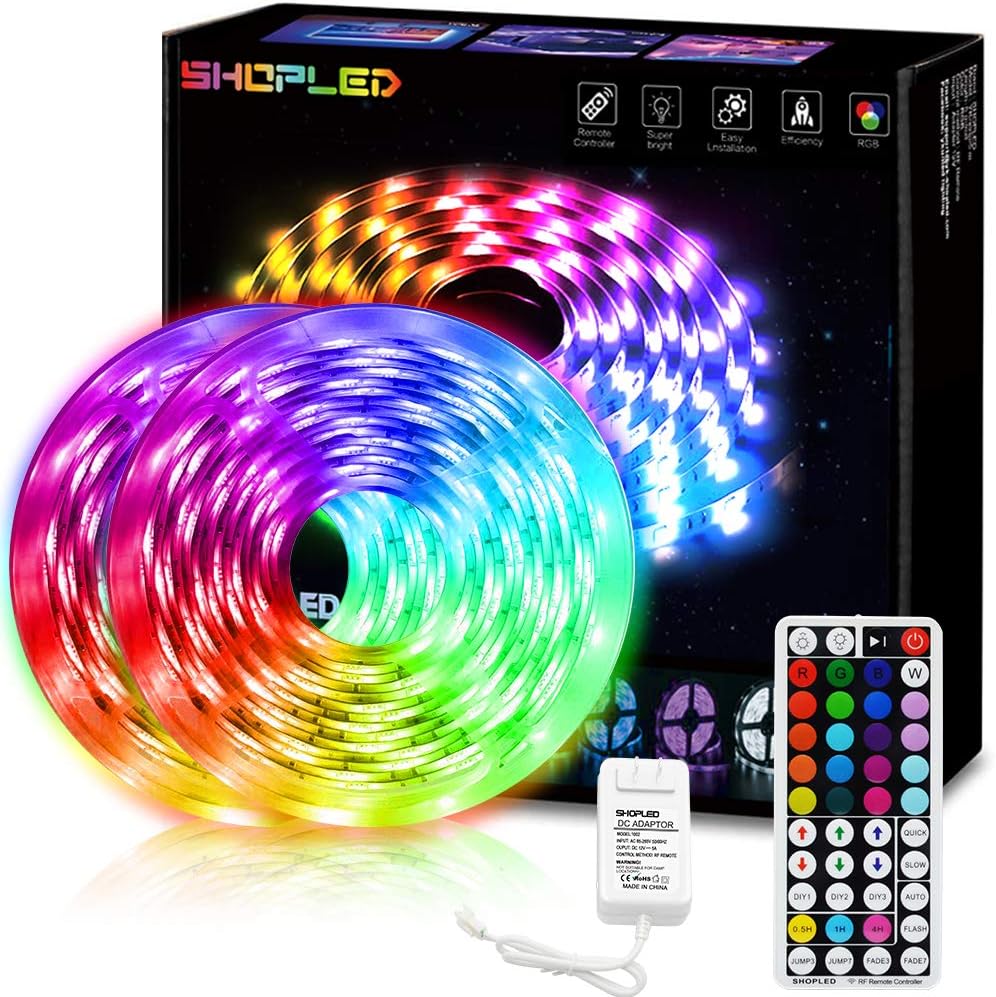 Led Strip Lights with Rf Remote, 32.8ft RGB Led Room Lights, 5050 Led Tape Lights, 12V Power Supply Color Changing Flexible Strip Light for Room, Bedroom, Home, Bar, Tv, Kitchen, DIY Decoration
