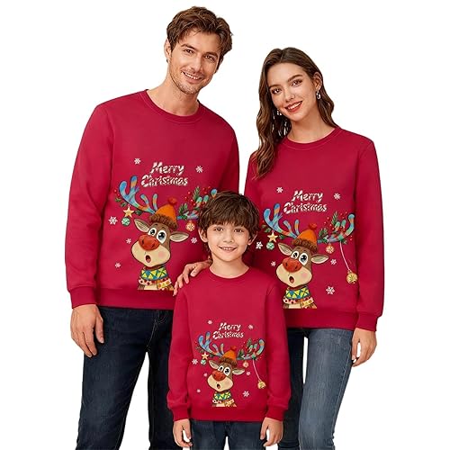 Family Matching Christmas Jumpers Round Collar Long Sleeve Fleece Sweatshirt with Holiday Print for Men Women and Kids Hatless Funny Xmas Jumpers Novelty Sweatshirts Family,Red,2-3 Years