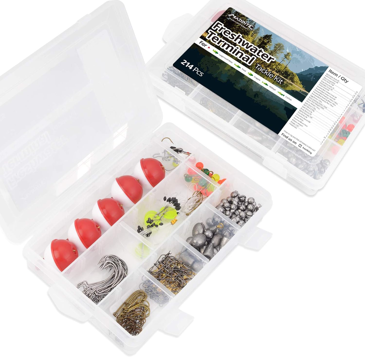 MadBite Freshwater Terminal Tackle Kits, 214 pcs, Fishing Hooks, Fishing Accessory Kit, Freshwater Fishing Gear, Fishing Tackle, Fishing Weights & Sinkers, Jig Hooks, Floats and Bobbers : Sports & Outdoors