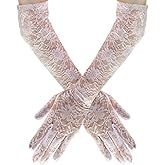 Sofeavo White Lace Gloves Women - Halloween Princess Costume Accessories, Elegant Floral Long Lace Gloves, 1920s Bridal Wedding Engagement Tea Party, Cosplay & Masquerade