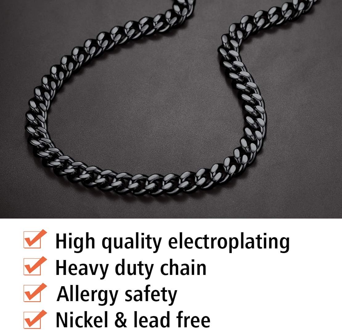 FindChic Black Chain Necklace for Women, Chunky Black Hiphop Jewelry Curb Chain Necklace Thick 12MM 18inch Cuban Link Chains for Boys | 