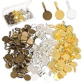 Glue on Bails for Pendants Jewelry Making, BENBO 150PCS Round Tibetan Jewelry Glue On Earring Bails Pendants DIY Spoon Scrabble Cabochon Tiles Charms with Box, 3 Colors