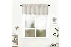 Lecloud Natural Valance for Windows 16 Inch Length, Light Filtering Kitchen Curtains, Modern Short Curtain Valance with Rod Pocket for Bedroom Cafe Basement Window Treatments, 60" W x 16" L 1 Panel
