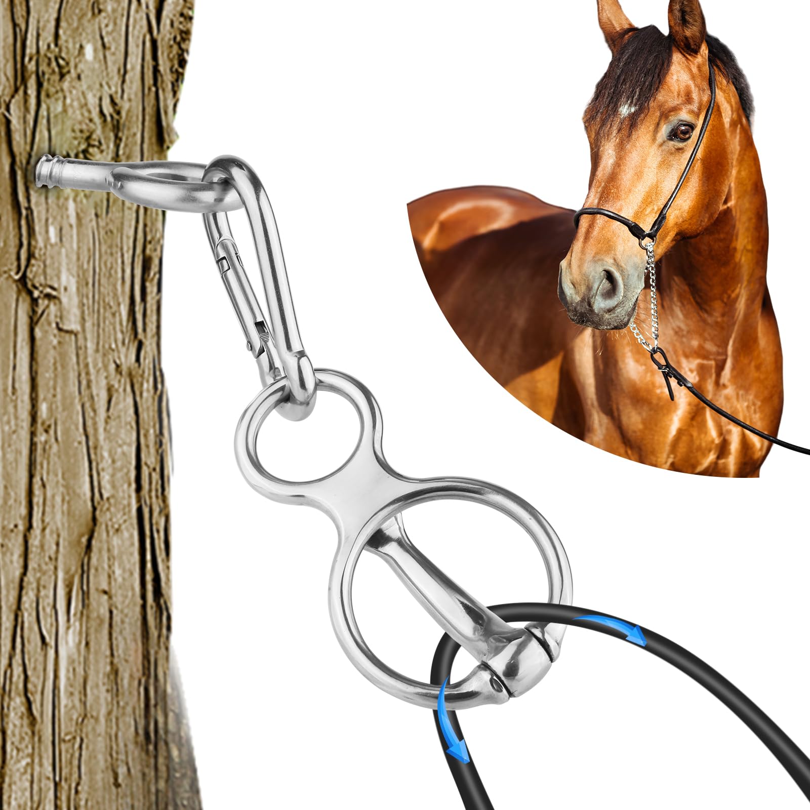Horse Tie Ring, Stainless Steel Tie Ring for Horses Safe Horse Tack Supplies with Eye Bolt and Snap Prevents Horse Pulling Back