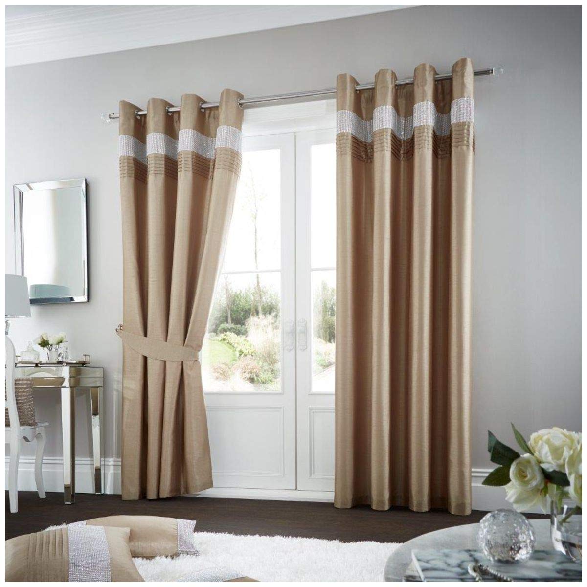 GC GAVENO CAVAILIA Luxury Easy Care Modern Style, Polyester Light Weight Ring Top Drape for Living Room Décor, Curtain, 100%, Oxy-Latte, 90X90