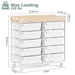 Rolling Storage Cart with 10 Large Drawers, Utility
