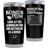 KLUBI Bonus Mom Gifts for Stepmom from Son Daughter - Look At You Landing My Dad and Getting Me As a Bonus - God Mother, Mother in Law Birthday Gift Mug 20 Ounce Insulated Black Tumbler for Her