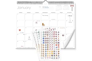 Calendarin Wall Calendar 2026 for Canada, 12 Months Academic Yearly Calendar, Canadian Holidays, 15x12 Inch Thick Paper, 160 