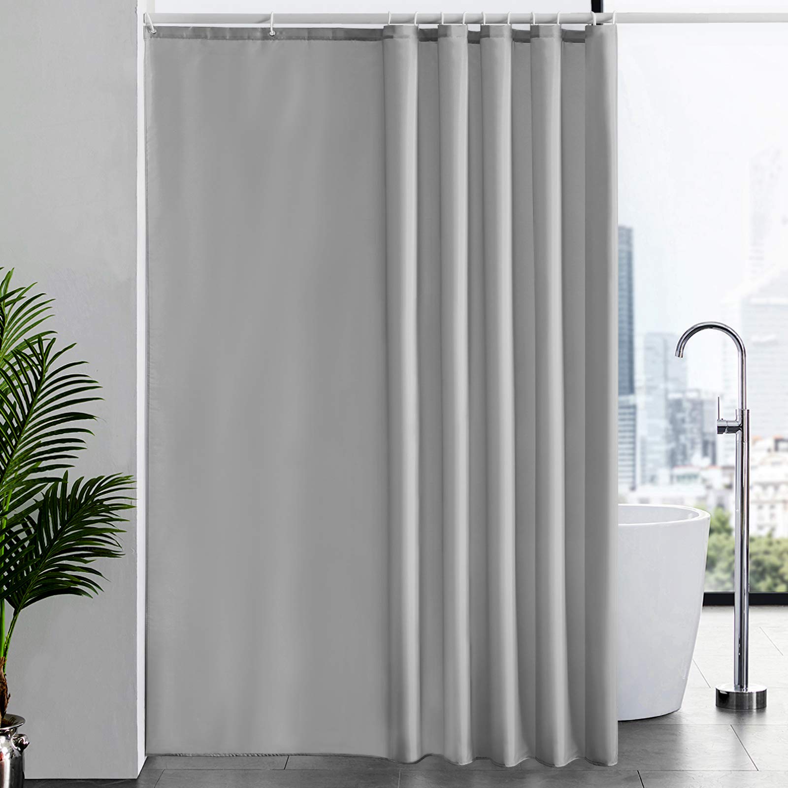 Furlinic Extra Long Shower Curtain With Hooks 100% Polyester Bathroom Shower Curtain Waterproof Grey 200x240cm 78x94 Inch. โ image 1