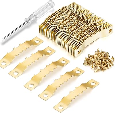 YHYZ Sawtooth Picture Frame Hangers Gold 50 Sets w/ Screws Screwdriver Heavy