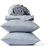 Coyuchi Organic Crinkled Percale Cooling Sheet Set, Breathable 100% Organic Cotton, Steel Blue (Twin)