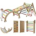 LFCREATOR 7-in-1 Wooden Pikler Triangle Climbing Set, Toddler Climbing Toys Indoor & Outdoor Fun with Ramp, Climbing Toys for Toddlers 1-3 Inside, Rainbow Colored Playground Baby Climbing Toys.