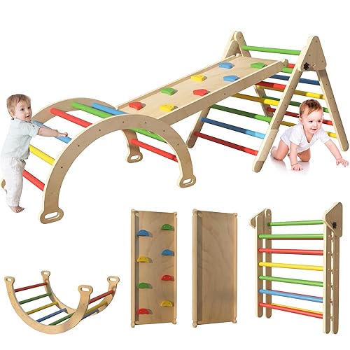 LFCREATOR 7-in-1 Wooden Pikler Triangle Climbing Set, Toddler