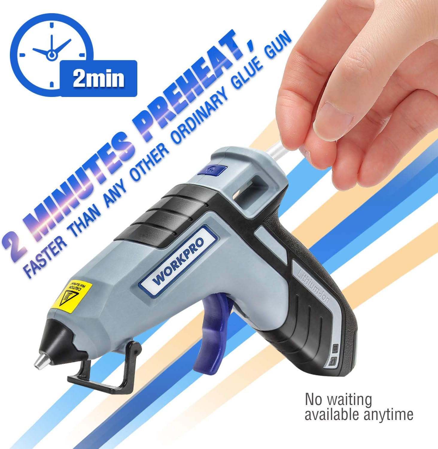 WORKPRO Cordless Hot Glue Gun, Fast Preheating Glue Gun Kit with 20 Pcs Premium Mini Glue Gun Sticks, Smart-Power-off Hot Melt Glue Gun Built-in 2600 mAh Lithium-ion (Upgraded Version): Home Improvement