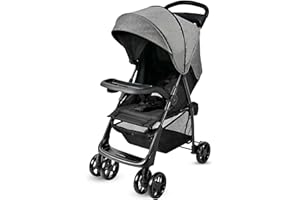 LIVINGbasics Lightweight Baby Stroller, Compact Foldable Stroller with Adjustable Backrest&Footrest for Travel, Gray