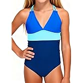 Urkierry Girls Swimsiut One-Piece Bathing Suit Adjustable Straps Color Block Swimwear Summer Beach Wear Size 7-16