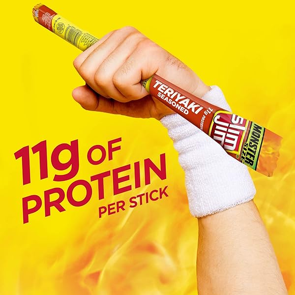 SLIM JIM MONSTER SMOKED MEAT STICKS, TERIYAKI FLAVOR, HIGH PROTEIN, 1.94 OZ. (18 COUNT)