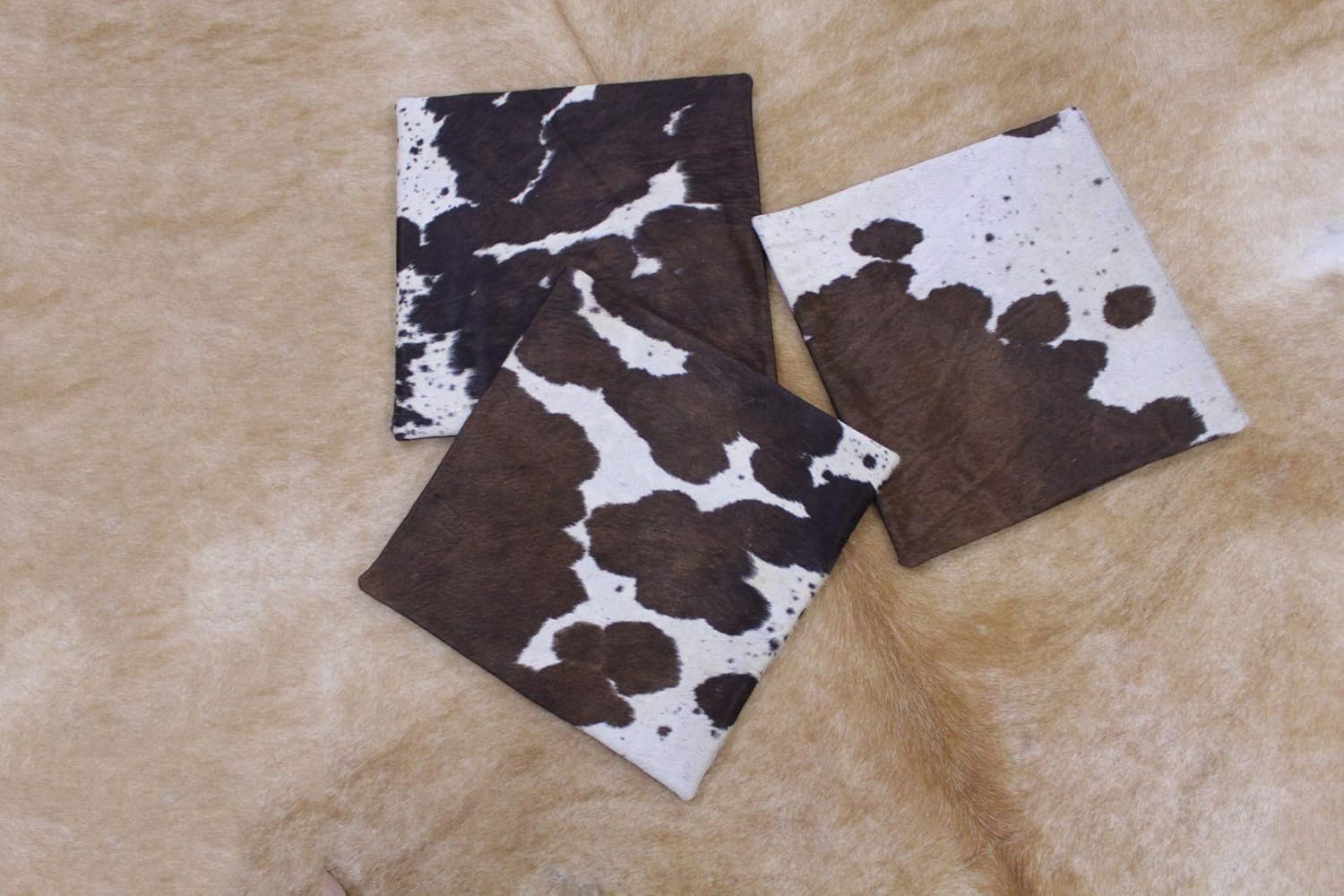 Single Sided Hair On Cowhide Cushion Cover Tricolor 16x16 in Set of 3 Cowhide Pillow Cover Genuine Cow Hide Throw Pillow Cover Western Pillow Case Animal Print Pillow Decorative Print Decor