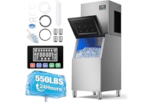 Mojgar Commercial Ice Maker Machine - 550LBS/24H, 400LBS Storage | Industrial Ice Machine | Ice Ready in 5-15min | Self-Cleaning | Timing Function | 1–30 Ice Thickness Levels, Stainless Steel