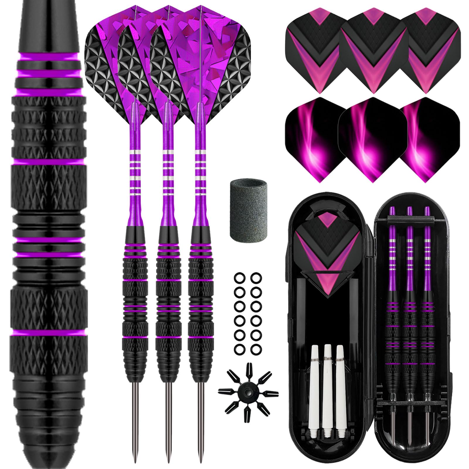 Lavishio LavishioProfessional Steel Tip Darts Set 3 Aluminum Dart Shafts Steel Tip Dart Set Professional Darts Steel Tip Set + Extra 3 Dart Flights 3 Replace Plastic Shaft (black purple)