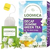 LOOMICA Decaf Jasmine Green Tea, Decaffeinated, Smooth & Refreshing Jasmine Green Tea Bags, Naturally Fragrant with Fresh Blossoms, Perfect for Relaxation & Daily Enjoyment, 20 Counts