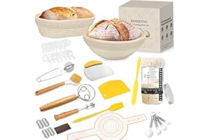 GANGANWU Sourdough Starter Kit Complete Sour Dough Starter Kit with Jar 9 Inch Round & 10 Inch Oval Sourdough Proving Baske, 