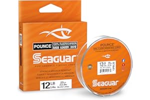 Seaguar Pounce Bass Fishing Leader Line, Freshwater, 100% Fluorocarbon, 25yd Spool, Clear, Multiple Sizes