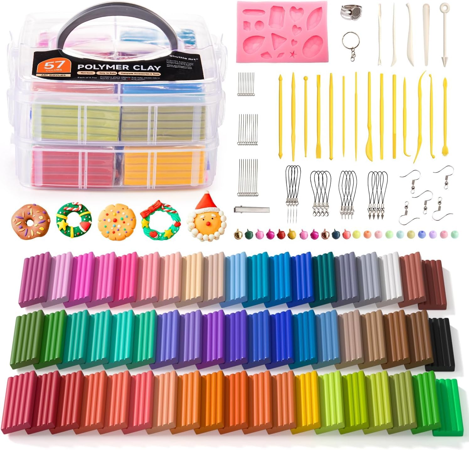 Shuttle Art Polymer Clay, 57 Colors, Creative kit with 19 Tools and 10 Accessories, Non-Toxic, Non-Sticky, Ideal for Hobbies.