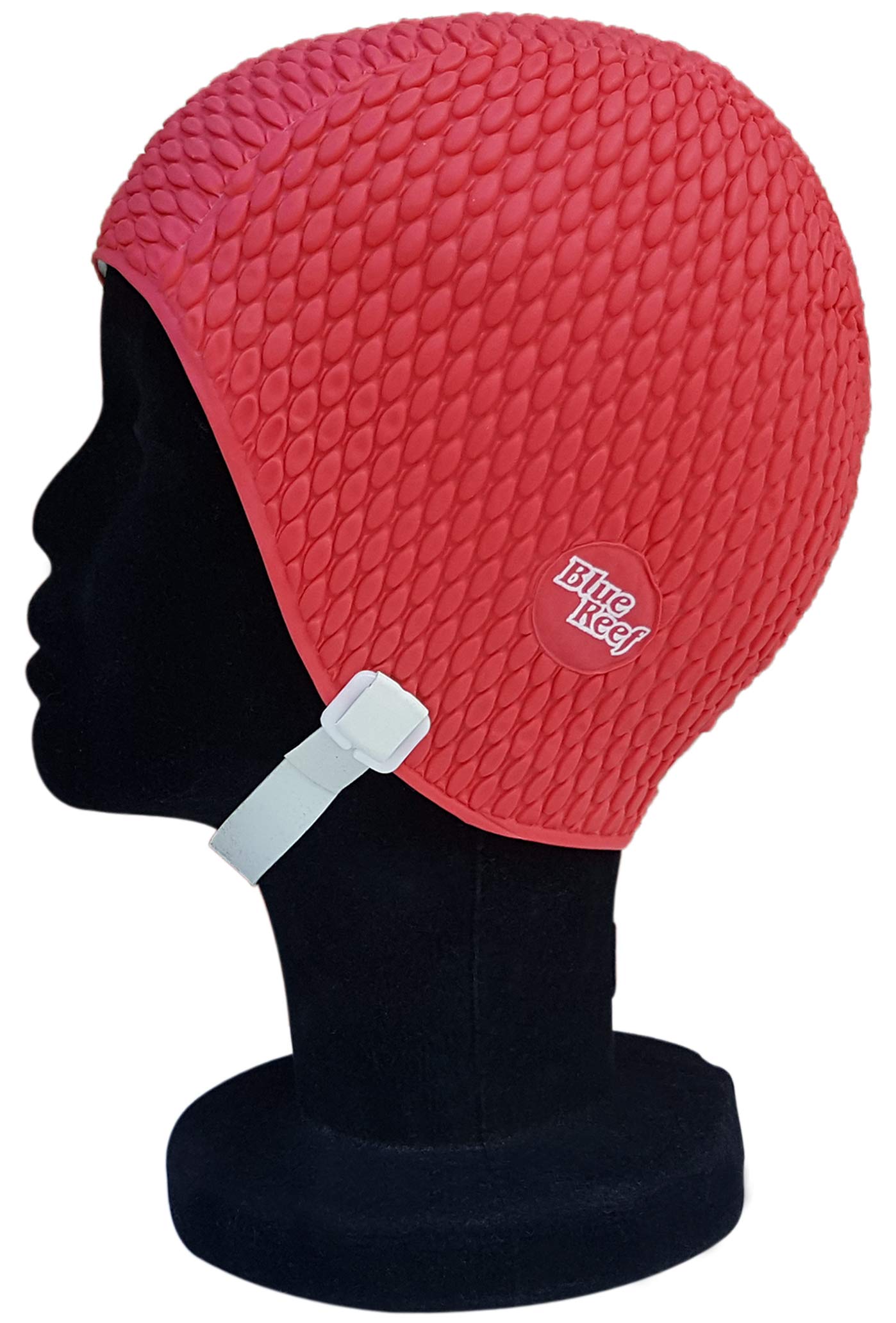 Blue Reef Bubble Pimple Effect Single Solid Colour Ladies Classic Retro Swimming Hat Swim Cap One Size Average Adults With Adjustable Strap (Red)