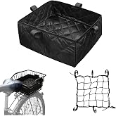 Bike Basket Liner with Cargo Net, Reusable Bicycle Basket Insert for Bike | Thickened Fabric Organizer with Adjustable Net for Secure Storage, Fits Most Rear Rack Baskets (Basket Not Included)