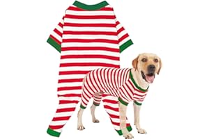 Sychien Dog Christmas Pajamas Extra Large,Red and White Striped Pjs for Boy Girl Dogs,Thermal Warm Cotton Christmas Holiday Jumpsuit for Big Dog,3XL