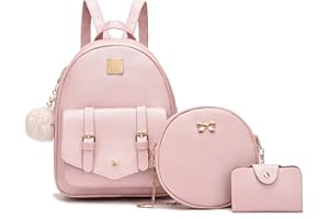 I IHAYNER Girls 3-Pieces Fahsion Leather Backpack Purse Set for Women Rucksack for Ladies Satchel Bag for Girls