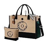 Initial Jute Tote Bag and Makeup Bag Embroidery