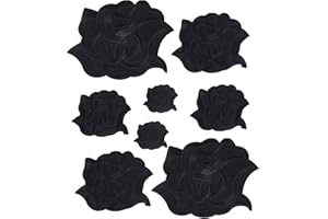 letsinstyle 8 Pcs Black Rose Patches, 4 Sizes Retro Embroidery Peony Patches, Flower Iron on Repairing Applique for Jeans Jac
