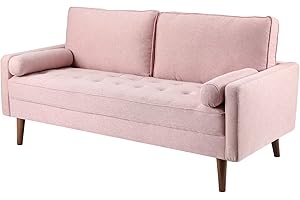 koorlian 68 inch Sofa Couch, Mid Century Modern Sofa, Button Tufted Seat Cushion, Track Armrest, Linen-Like Fabric 2 Seater Loveseat, Comfy Couch for Living Room, Dorm, Office, Apartment, Pink