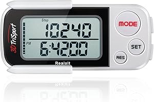 Realalt 3DTriSport 3D Walking Pedometer with Clip & Strap, Accurate Step Counter with 30-Day Memory, Distance in Miles/KM wit
